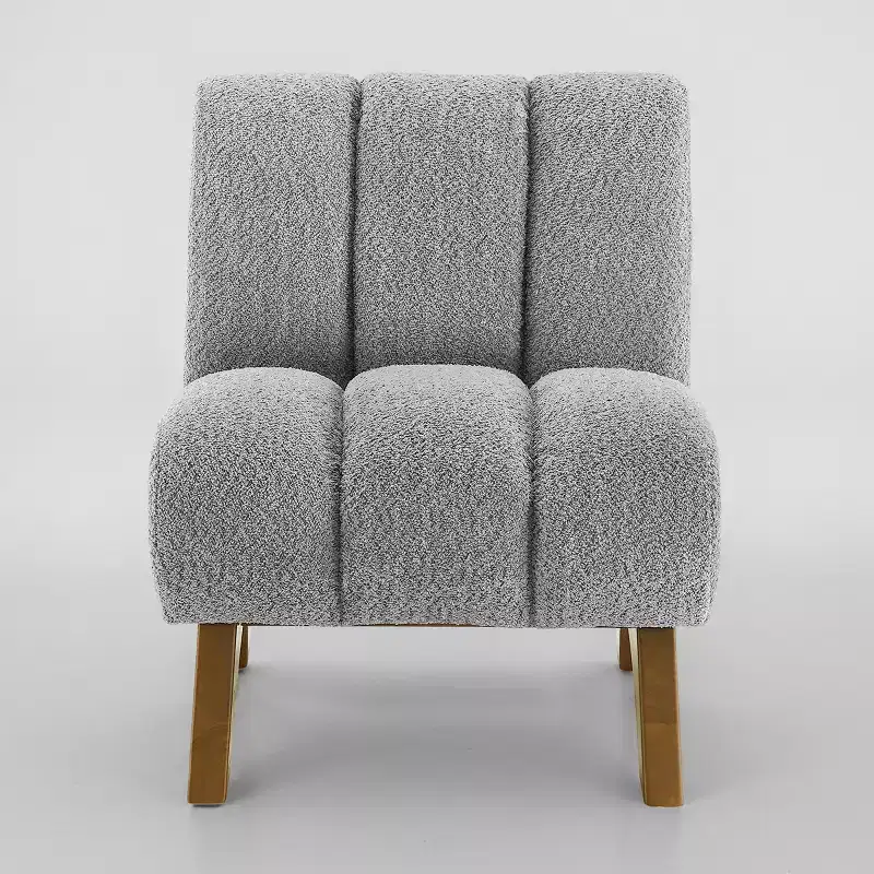 Art Leon Polar Fleece Fabric Upholstered Accent Slipper Chair with Rubber Wood Legs