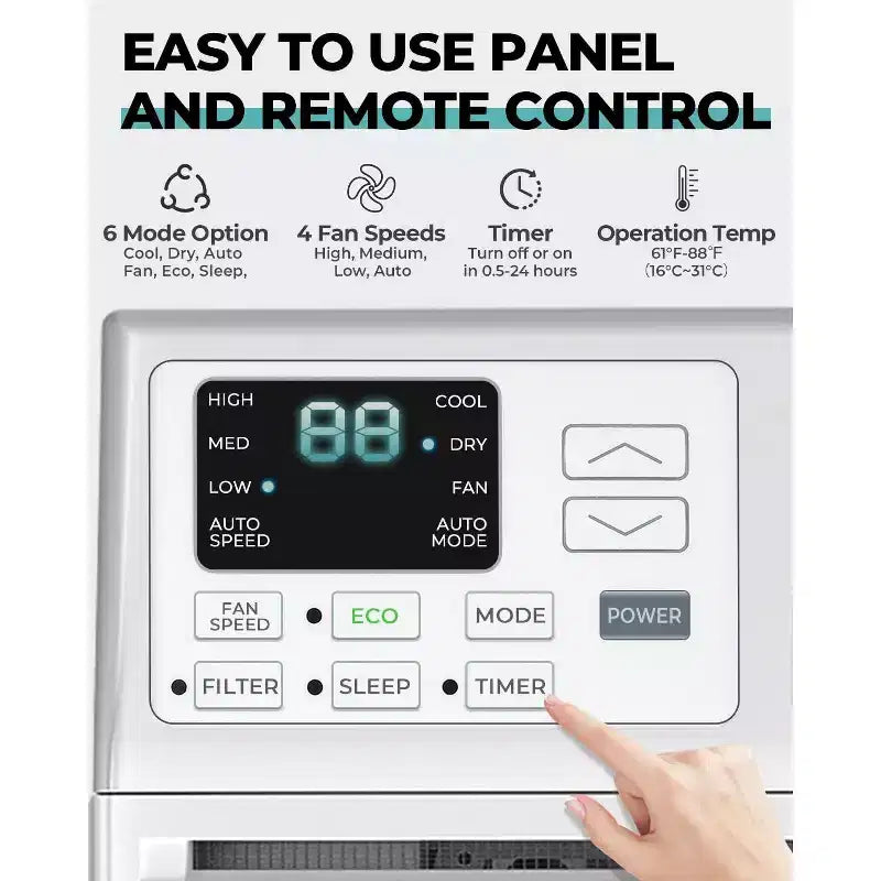 8,000 BTU Window Air Conditioner with Remote Control, Smart Window AC Unit with Dehumidifier, Fan, Energy Saving, for Home/Living Room