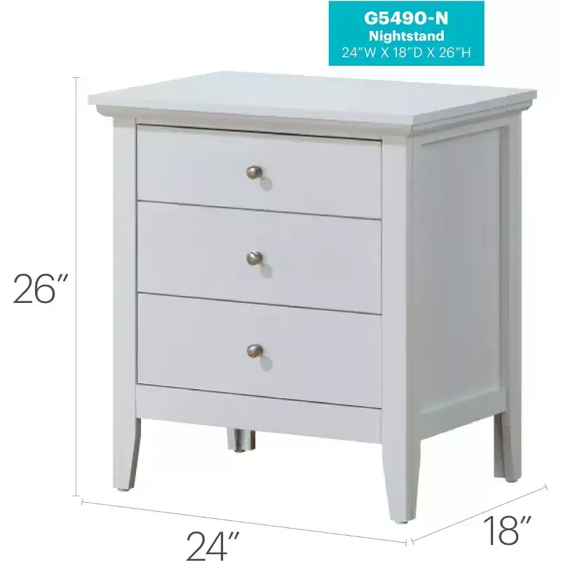 Passion Furniture Hammond 3-Drawer White Nightstand (26 in. H x 24 in. W x 18 in. D)