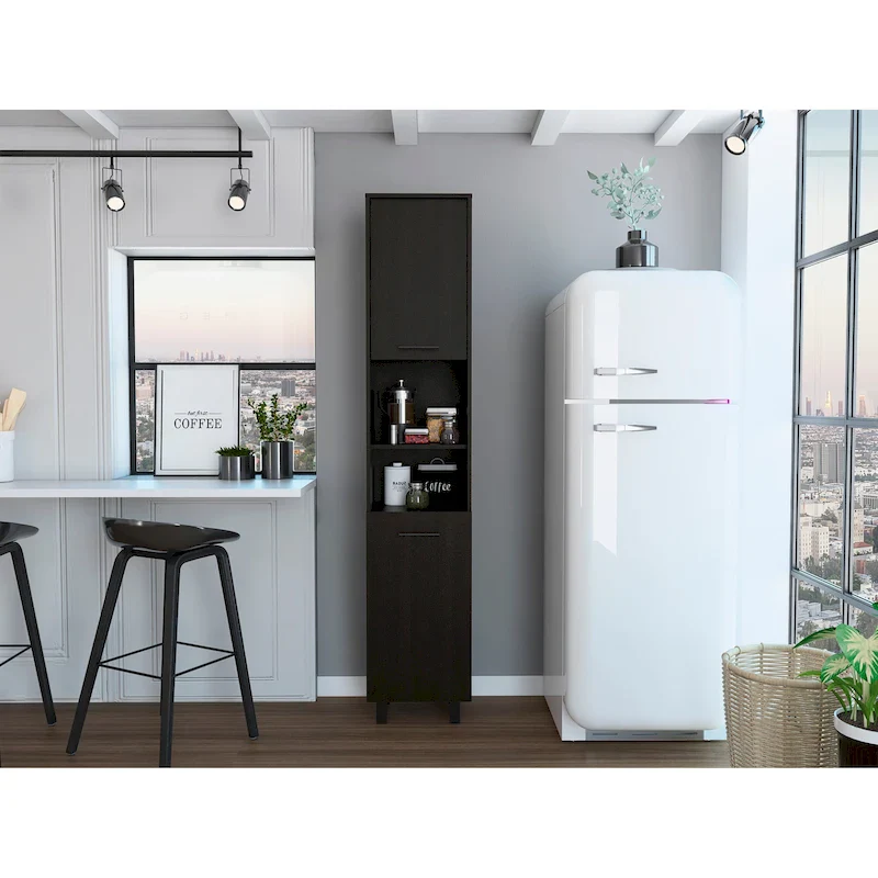 Pantry with 2 Cabinets and 2 Open Shelves, Aluminum Handles and Hinges - N/A