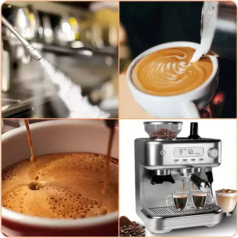 Espresso Coffee Maker, 15 Bar Professional Espresso Coffee Maker with Built-in Grinder, Display, Self-Clean Latte Machines, for Office