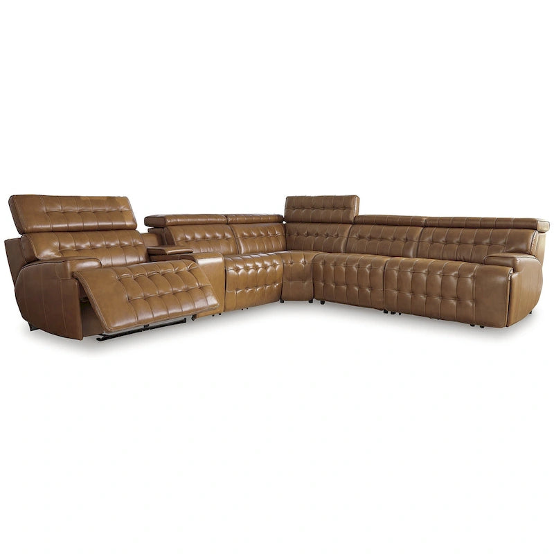 Signature Design by Ashley Temmpton Medium Brown 6-Piece Power Reclining Sectional - 124W x 110D x 34H