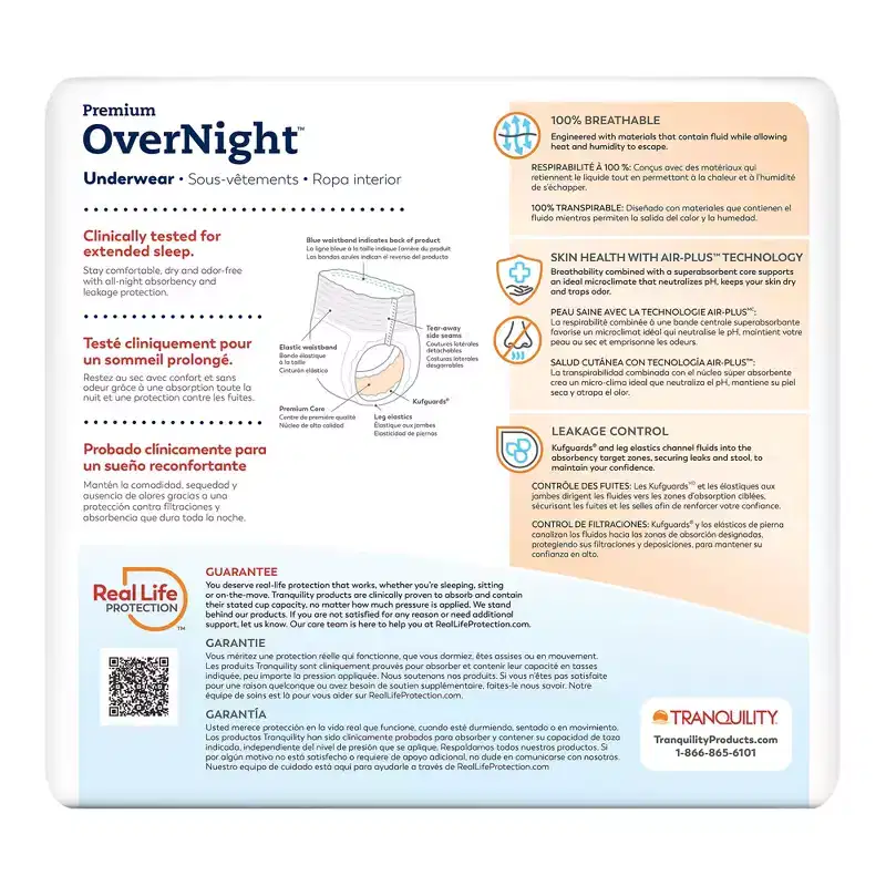 Tranquility Premium OverNight Disposable Underwear Pull On with Tear Away Seams Large, 2116, 67, 16 Ct