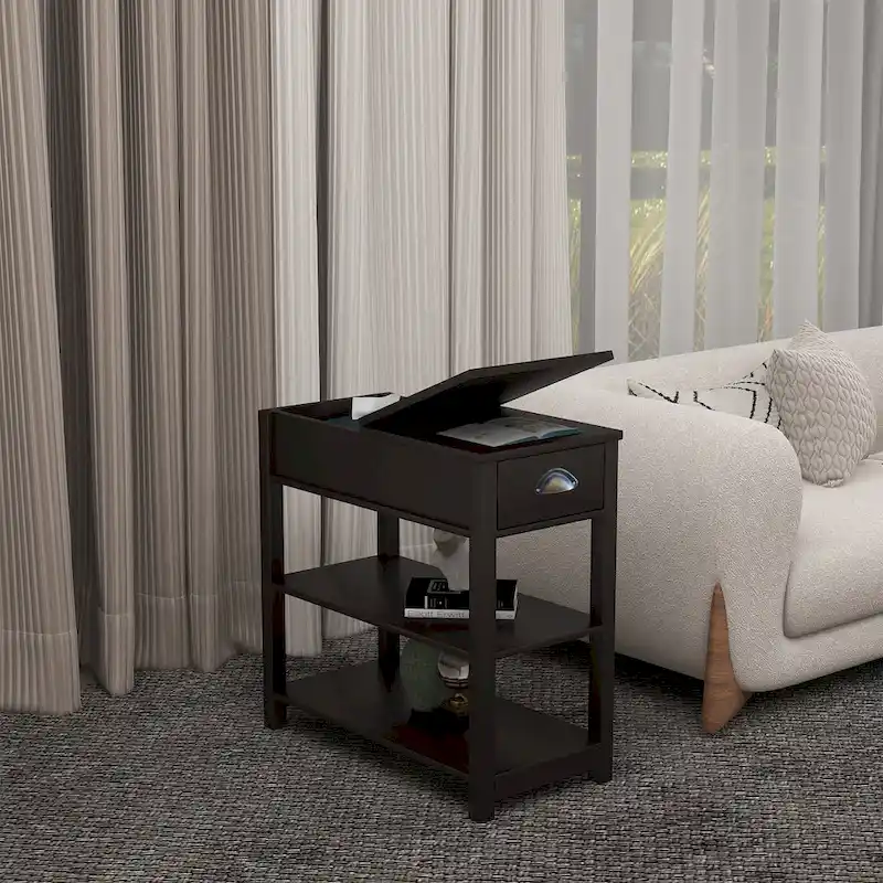 Narrow Sided Table with Drawers and Bottom Partition in Flip Over Design