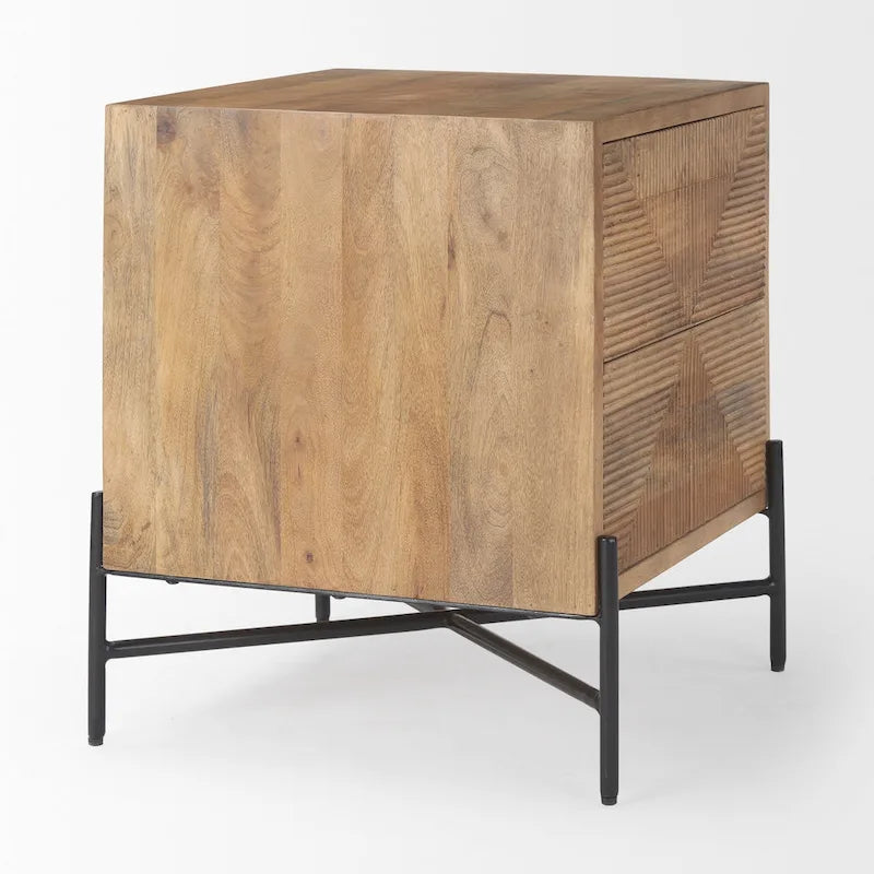 Light Brown Solid Wood & Black Iron Frame 2-Drawer Accent Table - 22L x 22W x 26H