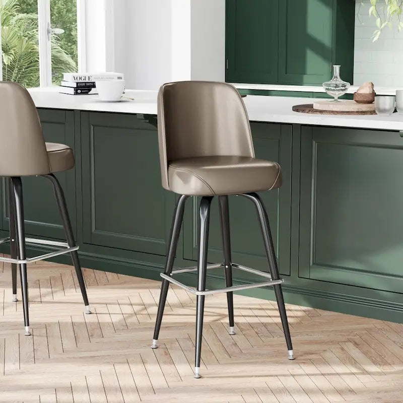 2-Pack Metal Barstools with Swivel Vinyl Bucket Seat & Footrest