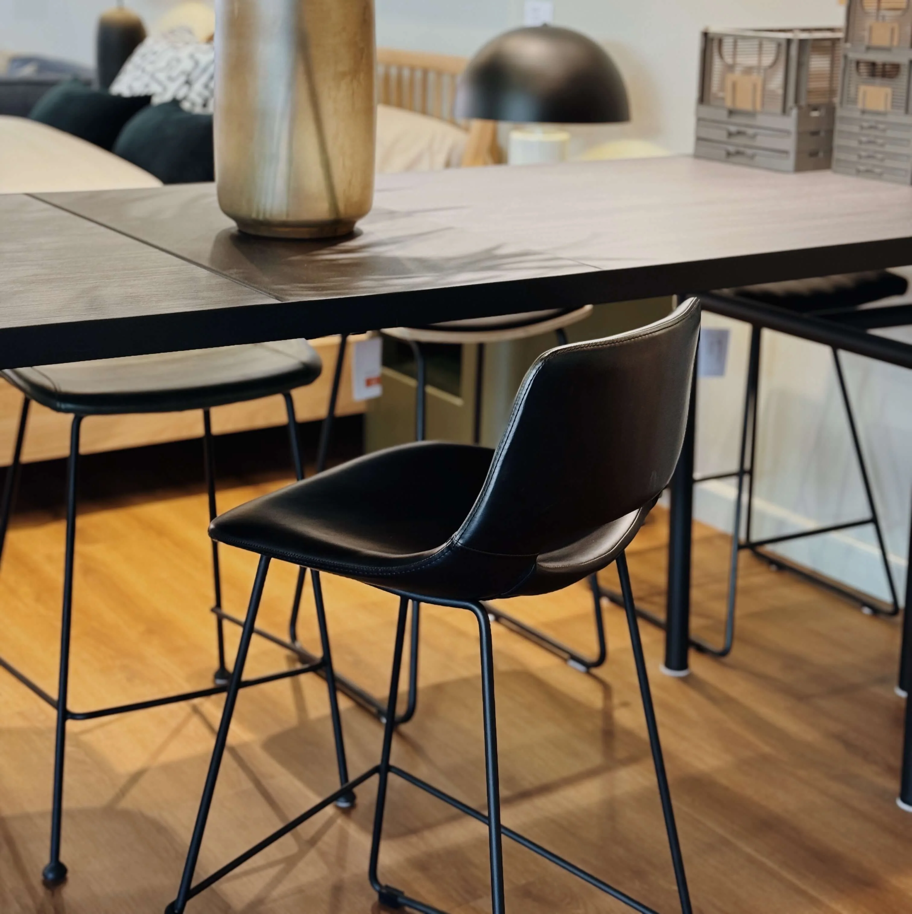 Mid-Century Black Synthetic Leather Barstool for Kitchen