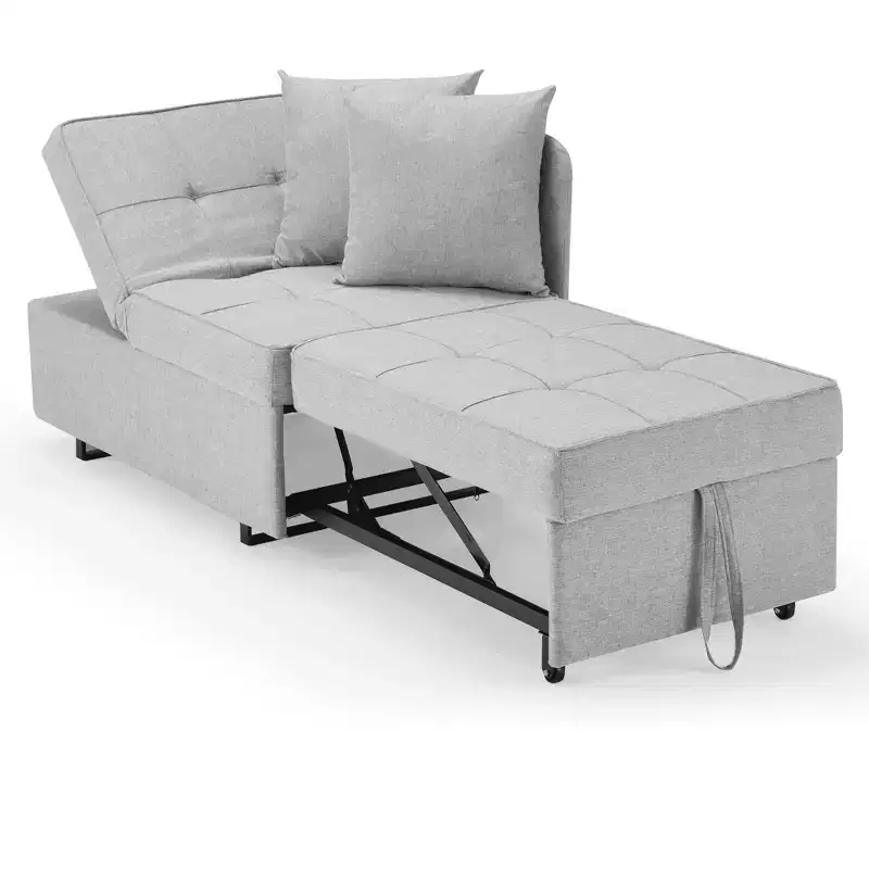 Erommy 3-in-1 Sleeper Sofa Chair Bed , 5-position Adjustable Backrest Pull Out Sofa Bed with Faux Linen Sofa Fabric