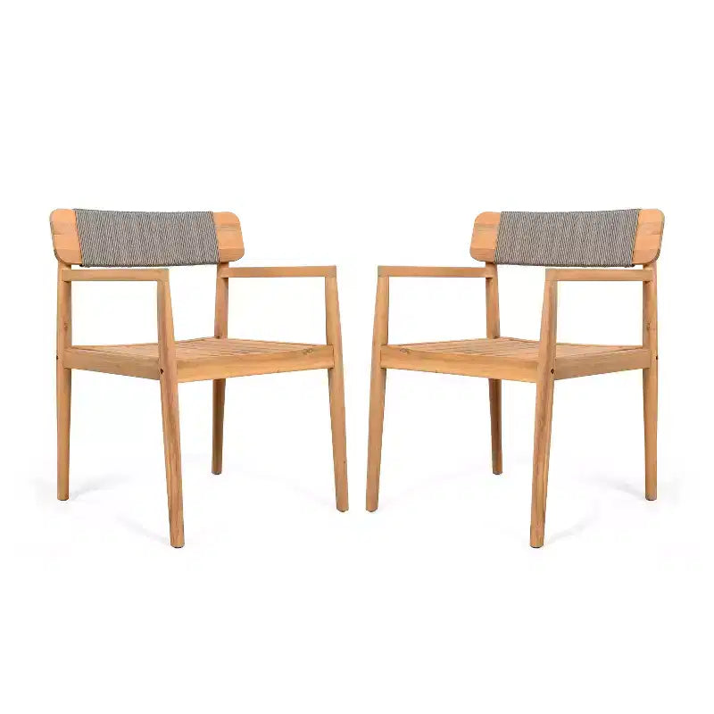 Christopher Knight Home Daisy Outdoor Rustic Acacia Wood and Rope Dining Chairs with Open Backrest (Set of 2)