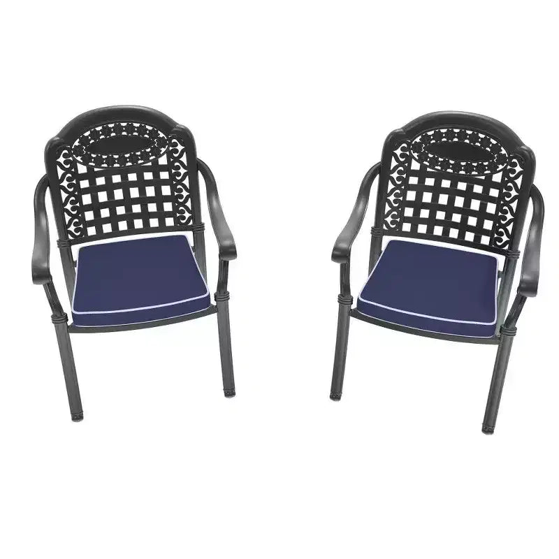 TUYOHW IAluminum Patio Dining Chairs,Stackable Outdoor Chairs with Blue Cushions for Backyard,Garden,350lb Capacity,Black,2pc/4pc