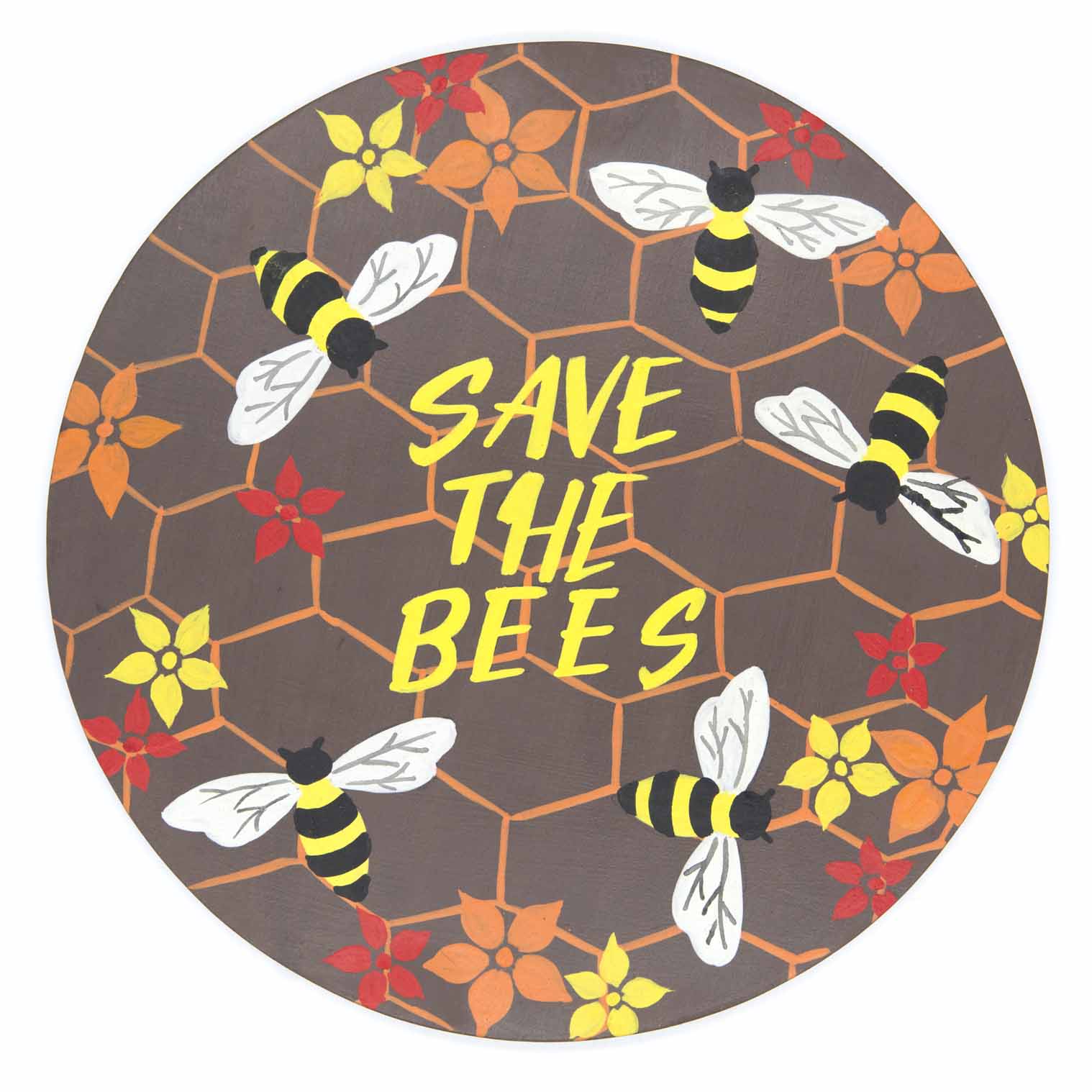 Save the Bees Round Wood Plaque