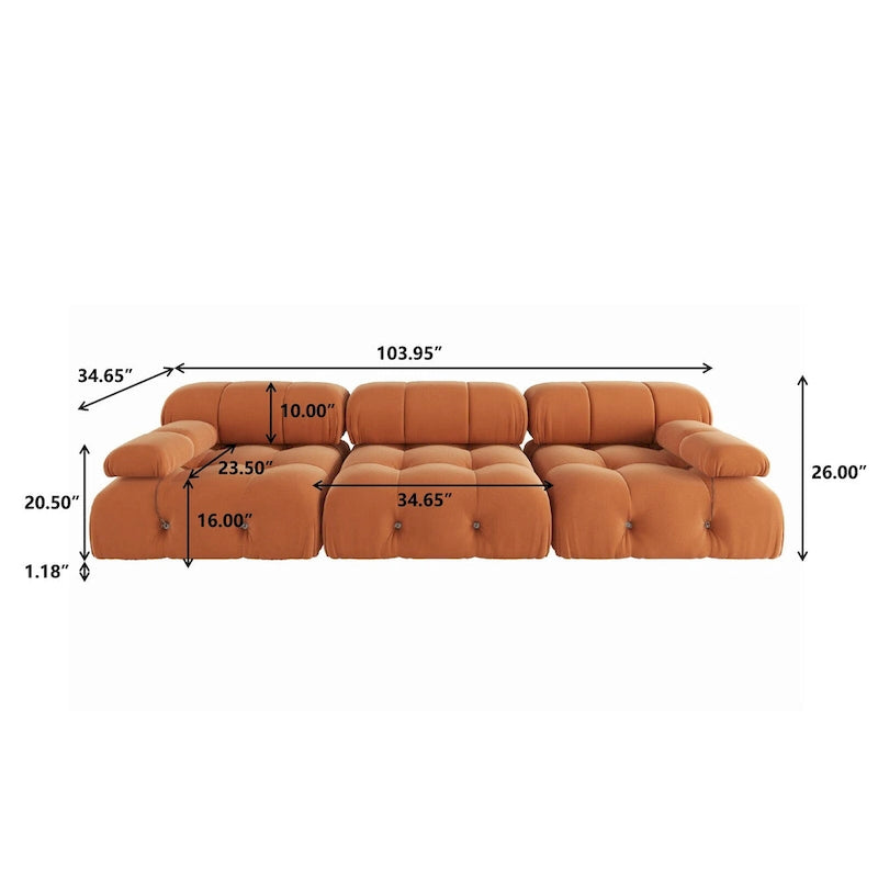 Velvet 3-Seater Sofa with Solid Wood Frame and Pocket Coil Springs
