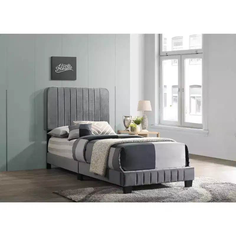 Passion Furniture Lodi Velvet UpholsteChannel Tufted Twin Panel Bed