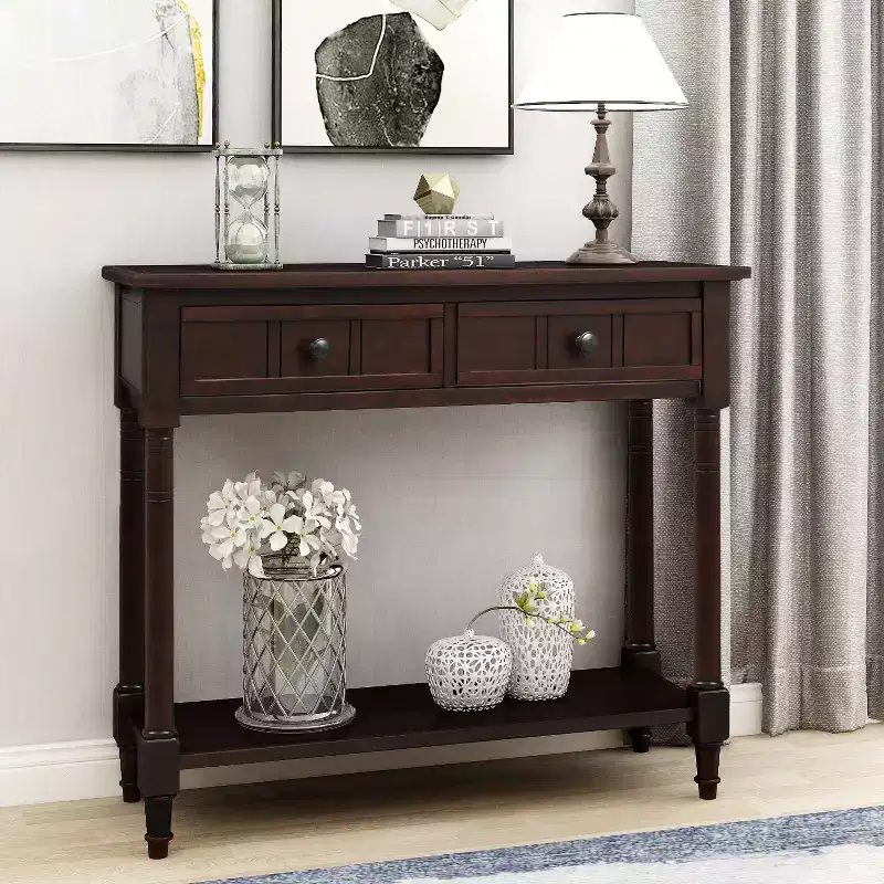 Okak 35IN Farmhouse Console Table, Entryway Table with Two Drawers and Bottom Shelf, Hallway Table for Living Room, Entrance