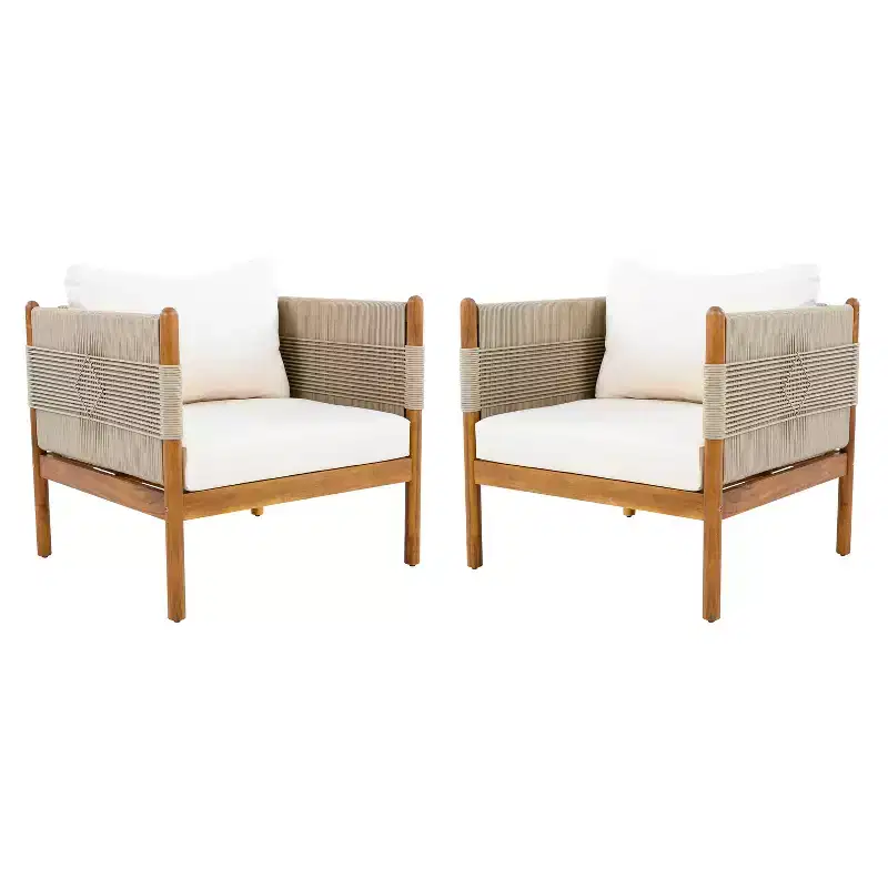 ModernLuxe Set of 2 Patio Accent Chair Dining Chair Rope Outdoor Club Chair Single Lounge Chair Armchair with Soft Cushion & Weather-Resistant Frame