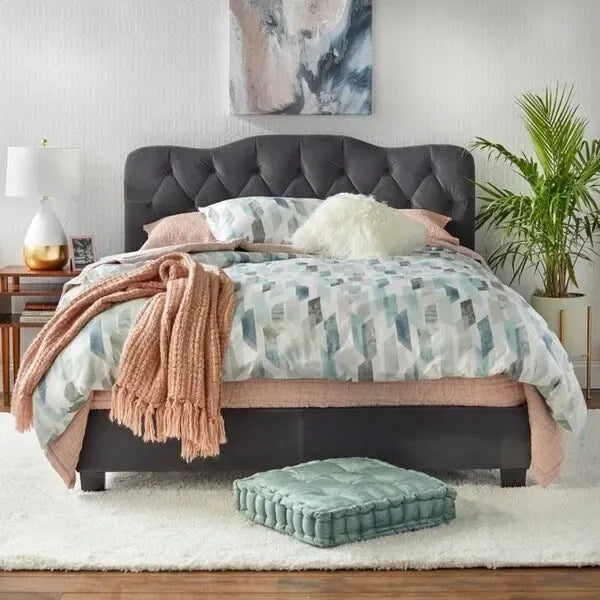 Traditional upholstered button tufted queen headboard