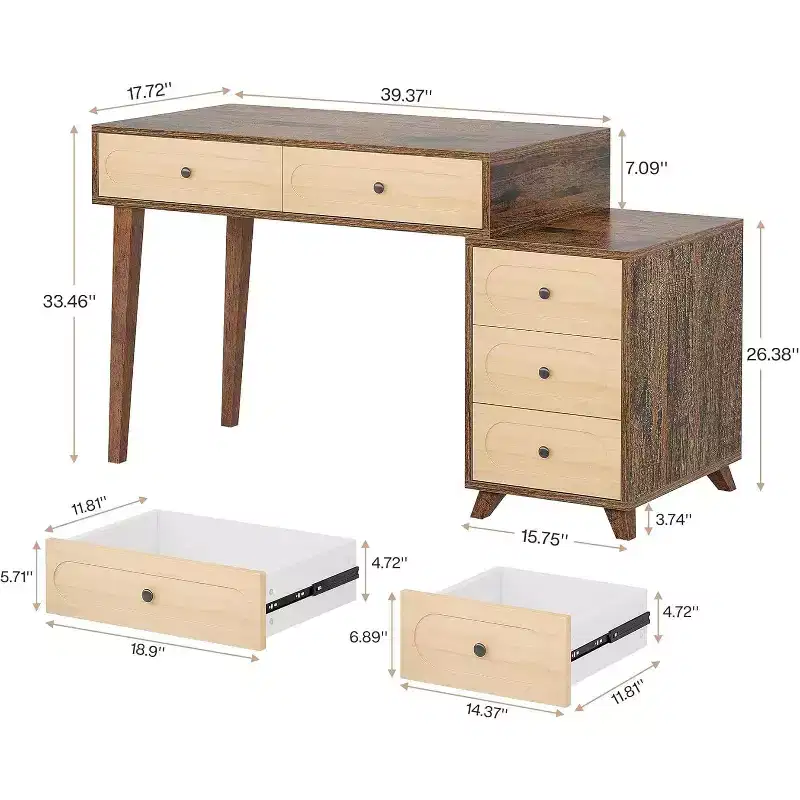 Lantine 51-Inch Computer Desk with 5 Drawers