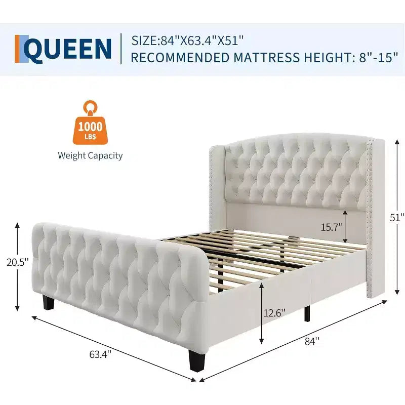 Velvet Upholstered Platform Bed Frame 51''
