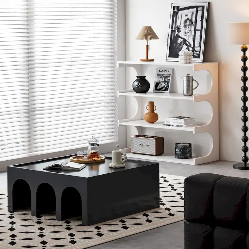Multifunctional 4-Tier White Bookshelf & Coffee Table