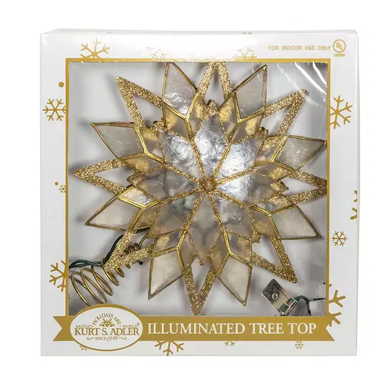 Kurt Adler Capiz Gittered Start Tree Topper, Gold, 9.5