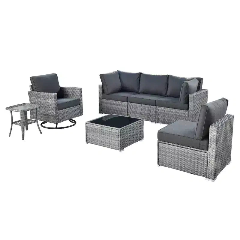 Ovios Venice 7pc Wicker Outdoor Patio Furniture Set Conversation Sofa Sectional with a Swivel Chair and Cushions