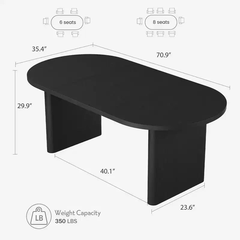 70.8 Inch Oval Dining Table for 6-8 People,Long Large Kitchen Table with Thick Sturdy Wooden Base, Farmhouse Dining Room Table for Kitchen,Living Room