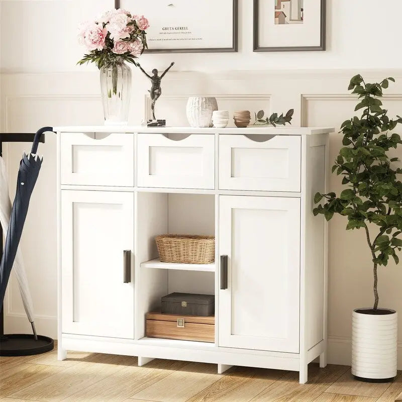 35.4 Inch Wide 3 Drawer Sideboard Storage Cabinet with Adjustable Shelves