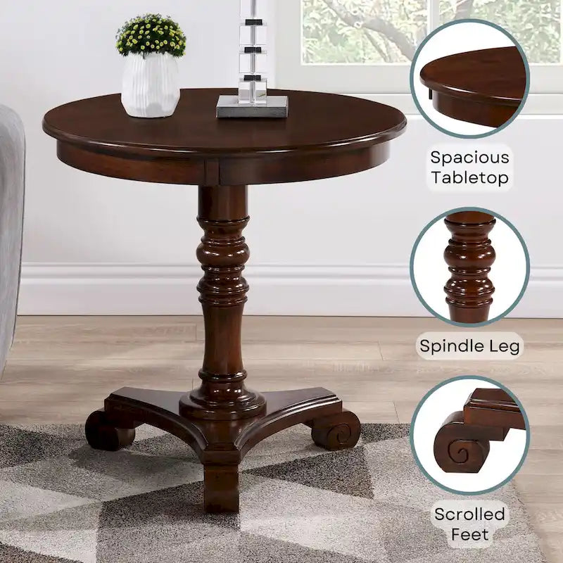 Traditional Turned Spindle End Table with Scroll Base