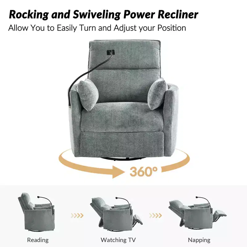 Julius 38 Power Rocking Swivel Nursery Recliner with USB Set of 2 | HULALA HOME
