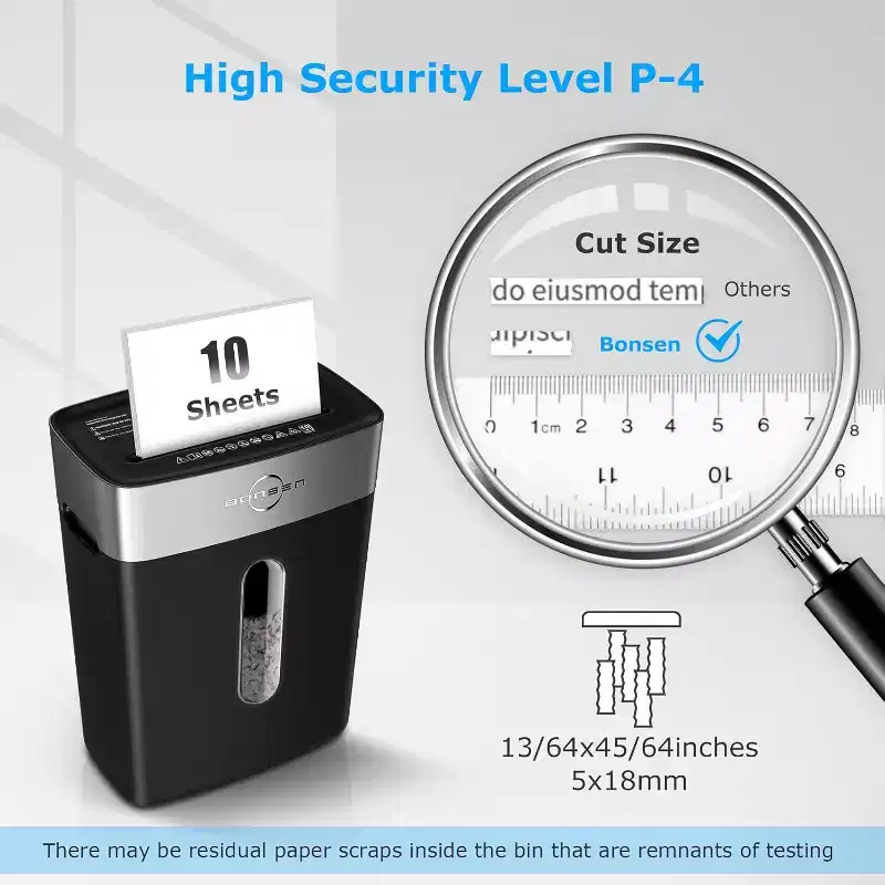 BONSEN 10-Sheet Cross-Cut Shredder for Home Office, P-4 high security, quiet, credit card shredder, jam-proof system, 4-gallon bin