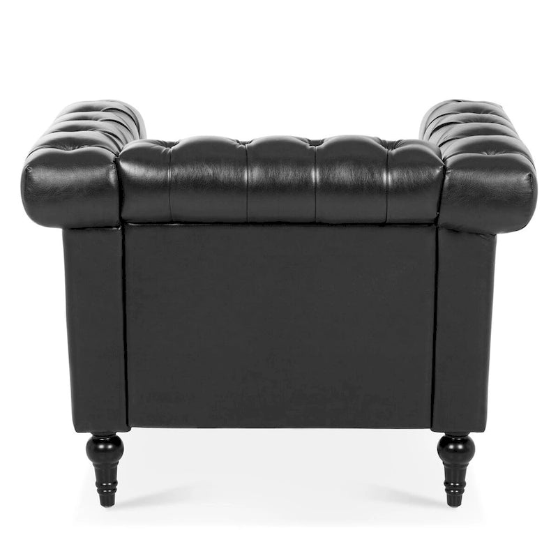 PU Leather Accent Arm Chair with Silver Stud Trim and Wood Legs