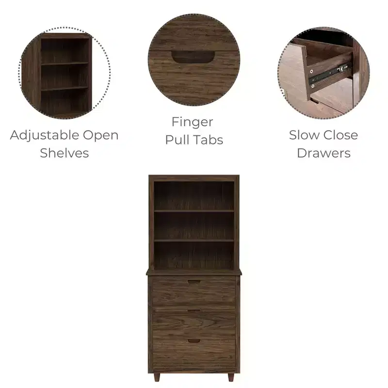 Teamson Home Ellery Freestanding Hutch Cabinet with Open Shelves Walnut