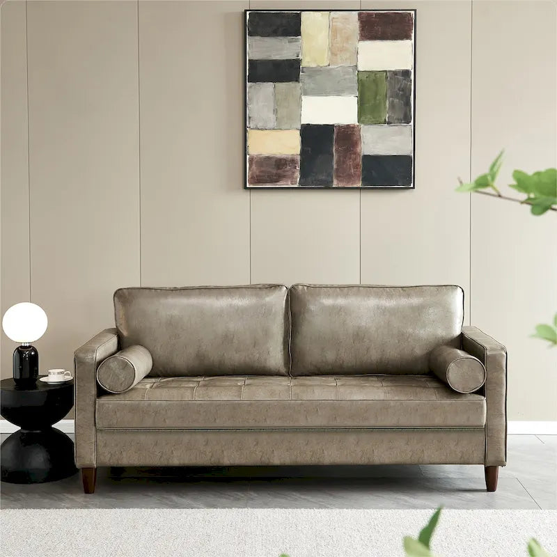 Mid-Century Modern Faux Leather Loveseat Sofa with Storage