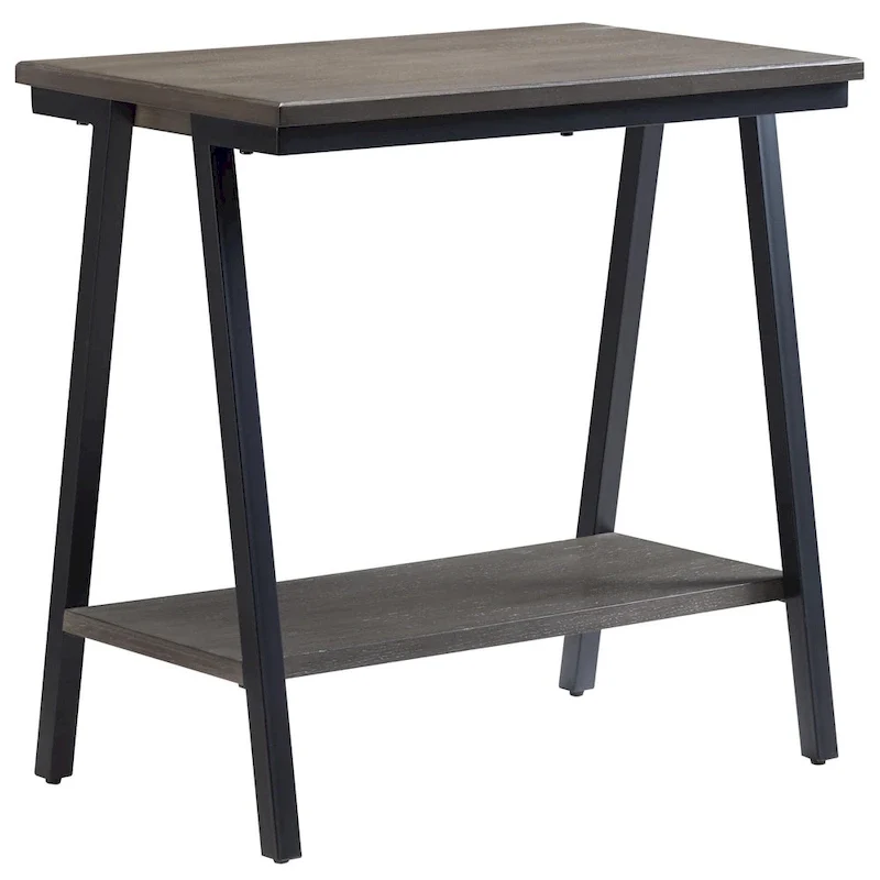 Narrow Wood Side Table with Metal Frame and Lower Shelf