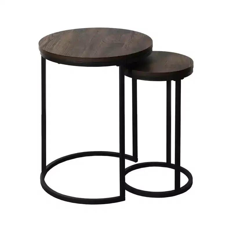 Nathan James Lula Nesting Round Side Tables Nutmeg/Black