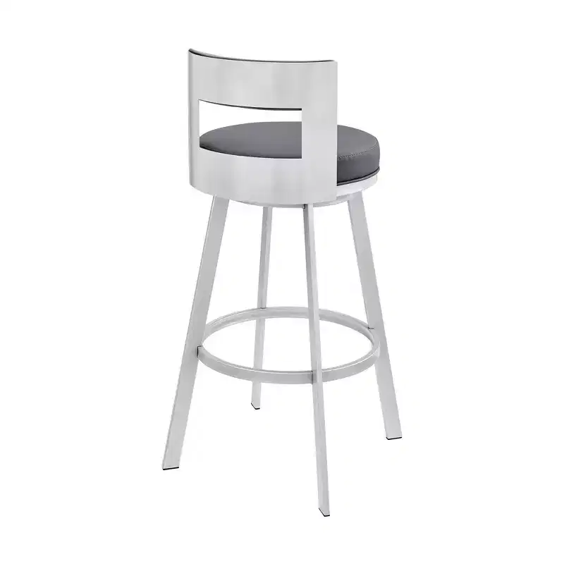 Armen Living 26" Flynn Metal with Faux Leather Swivel Counter Height Barstool Silver/Gray