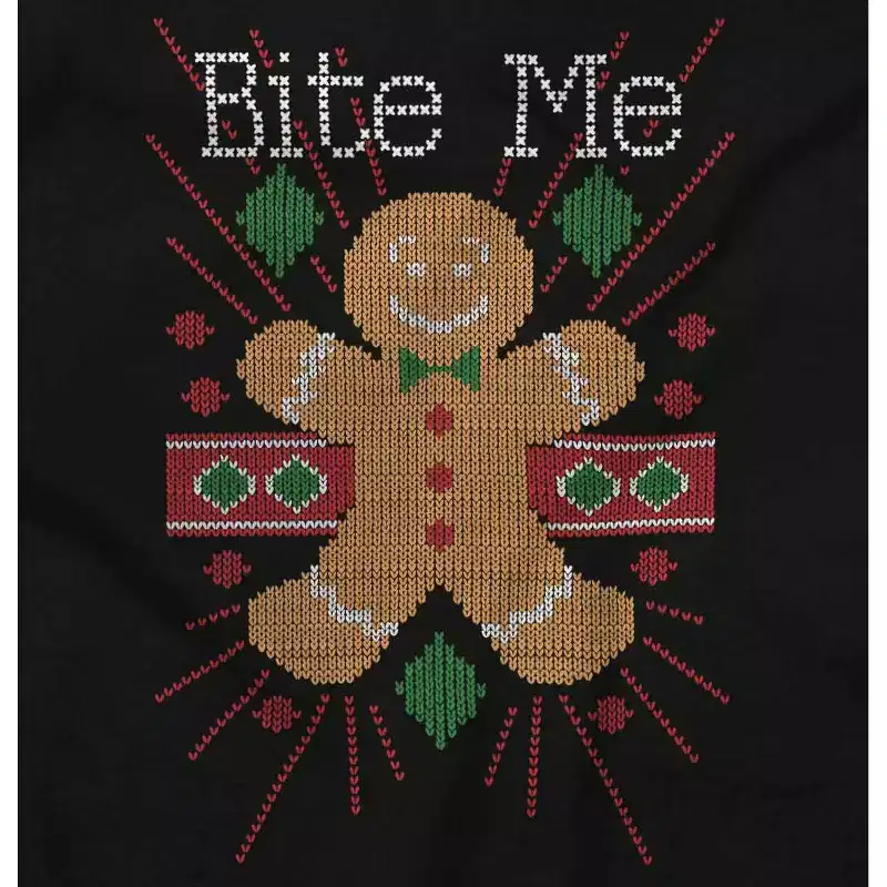 Ugly Christmas Bite Me Gingerbread Man Sweatshirt for Men or Women Brisco Brands