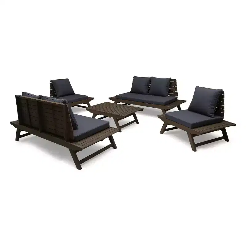 Christopher Knight Home Sedona Outdoor Acacia Wood 6 Seater Chat Set with Cushions