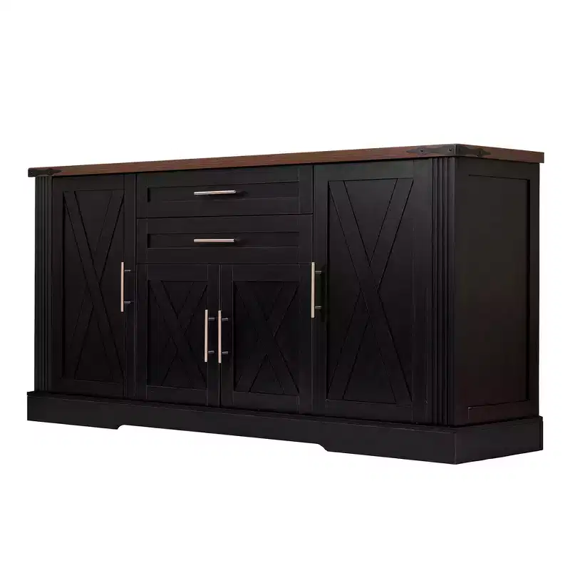 Zeus & Ruta 63 Farmhouse Storage Cabinet with Barn Door, 2 Drawers, Adjustable Shelves, Coffee Bar Buffet for Kitchen, Entryway, Dining Room