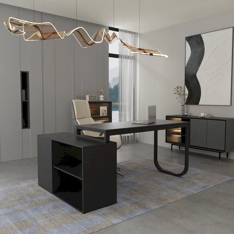 55-inch L Shaped Office Computer Desk with Drawers
