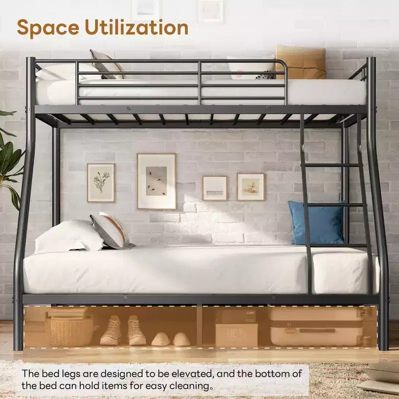GDFStudio Nikolai Modern Metal Twin Over Full Size Bunk Bed with Ladder Design