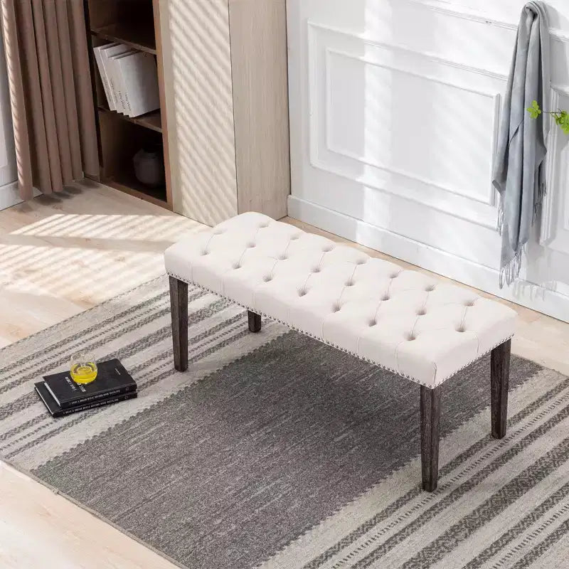 EHMKNP Elegant Upholstered Tufted Velvet Bench  Decorative Dining Bench, Bedroom Accent Stool, Entryway Seating with Wooden Legs