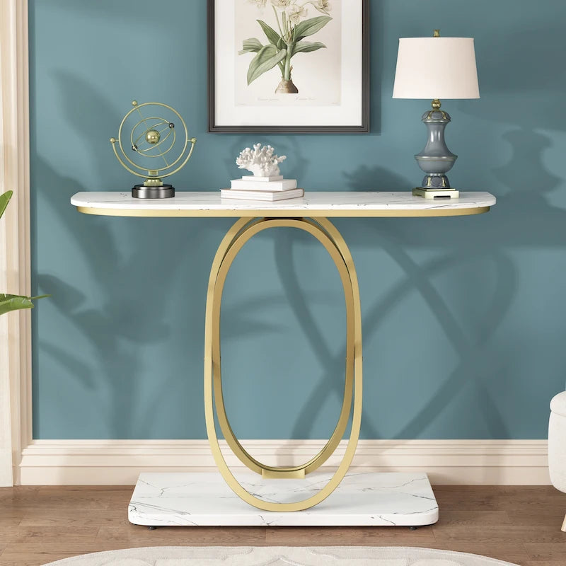 43.3 Inches Console Table with Geometric Base Modern Sofa Table for Entryway Living Room