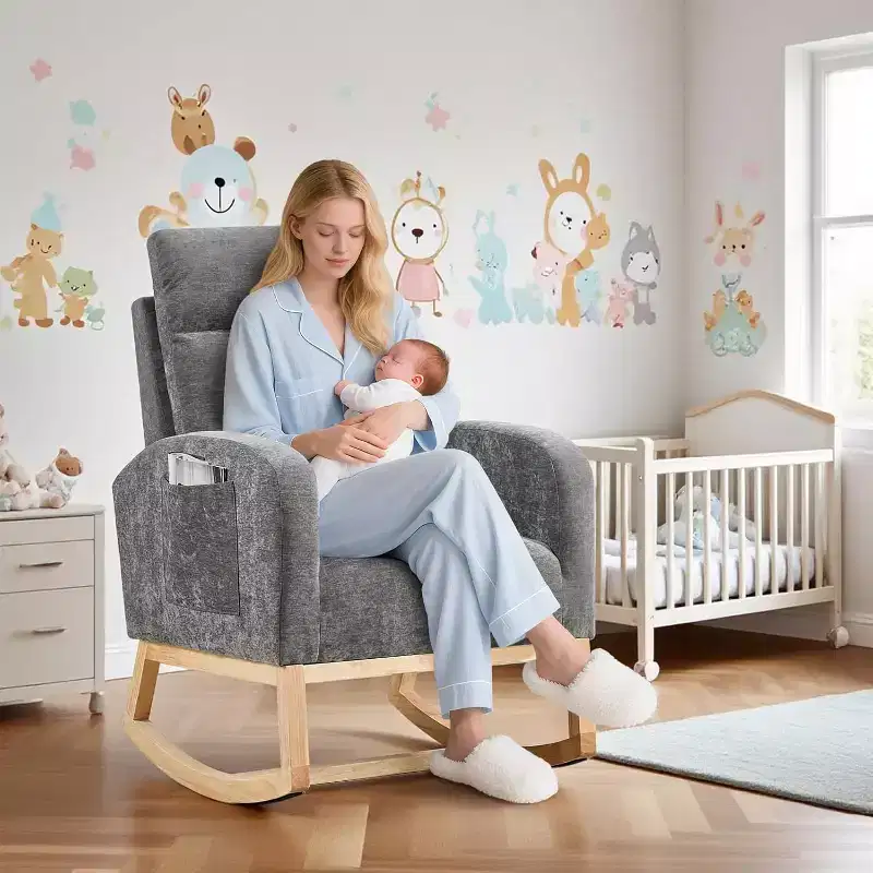 Rocking Glider Chair Modern Upholstered, Wingback Accent Rocker Chair Upholstered Tall Back Arm Chair