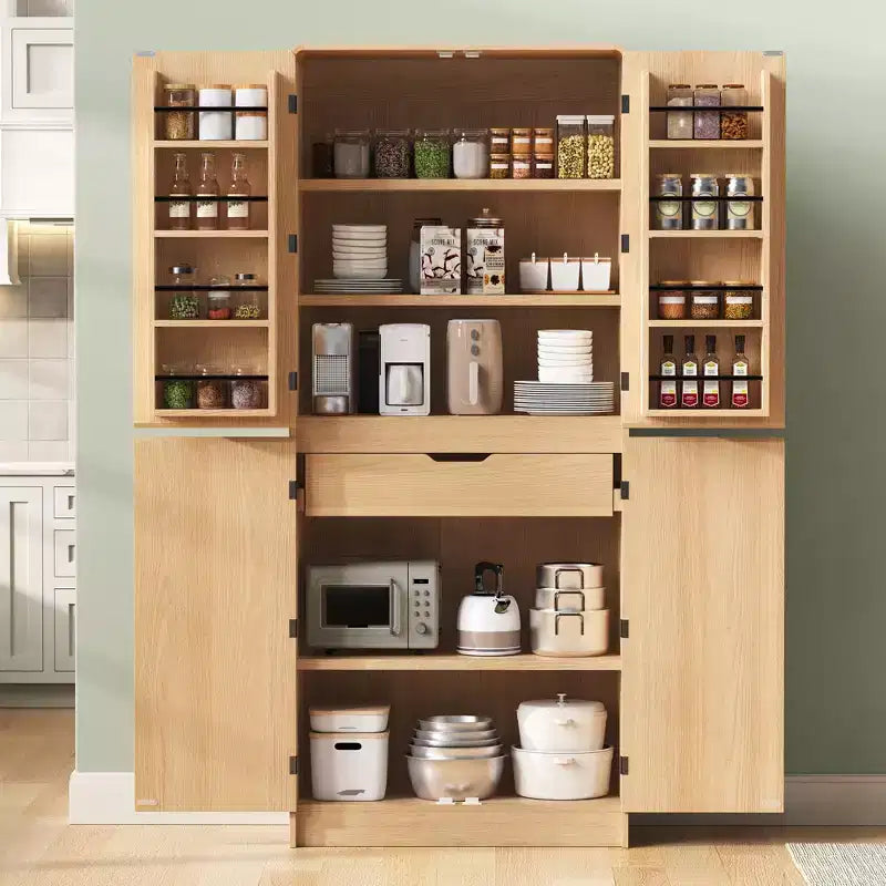 GDFStudio 72 Tall Modern Minimalist Kitchen Pantry Cabinet with 4 Doors, 8 Door Shelves and 3 Adjustable Shelves