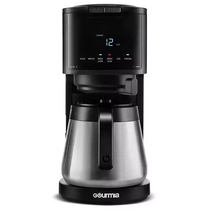 Gourmia 12 Cup Drip Coffee Maker with Thermal Carafe Black: Electric, Stainless Steel, Basket Filter, 96 oz Capacity
