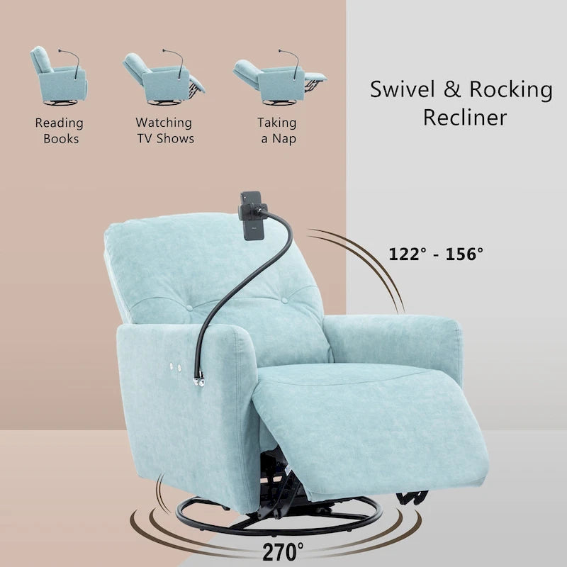 270-Degree Swivel Electric Recliner with Phone Holder and Rocking Motion