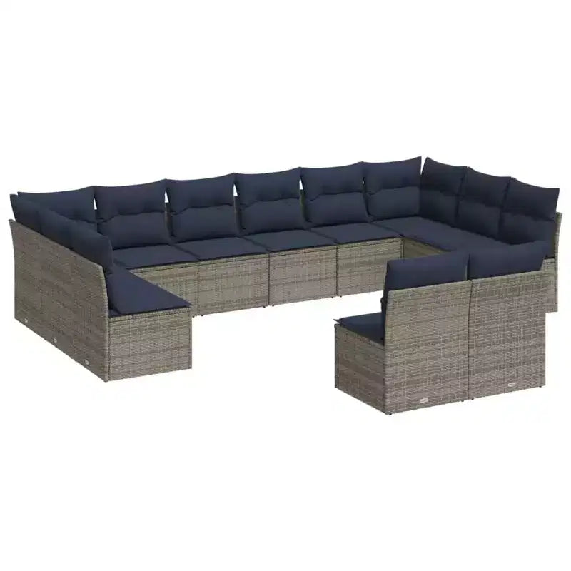 vidaXL 12 Piece Patio Sofa Set with Cushions Brown Poly Rattan - Brown and Red Without Table
