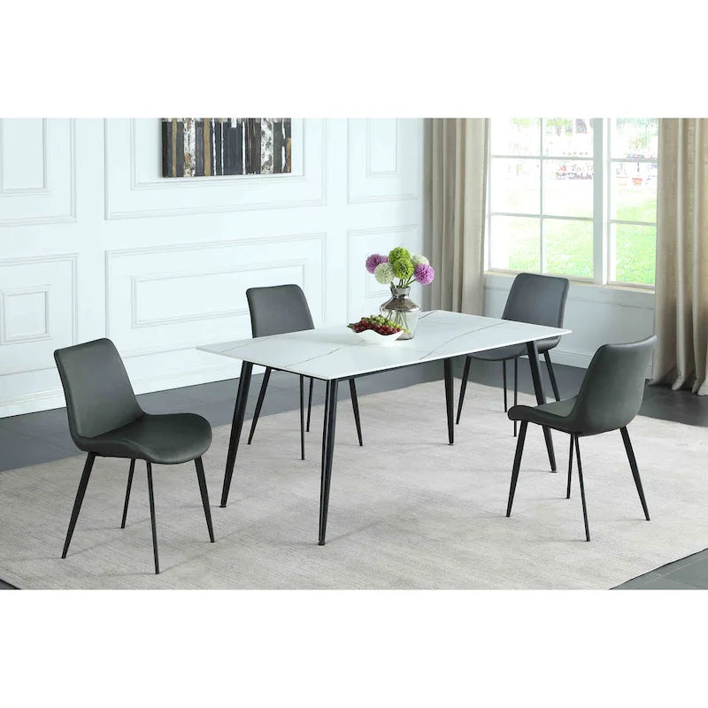 White Ceramic Dining Table with Matte Black Base