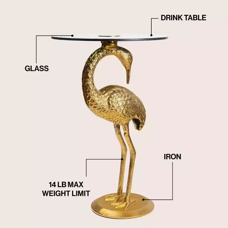 JONATHAN Y Blanche 25 Classic Mid-Century Glass Top Flamingo End Table